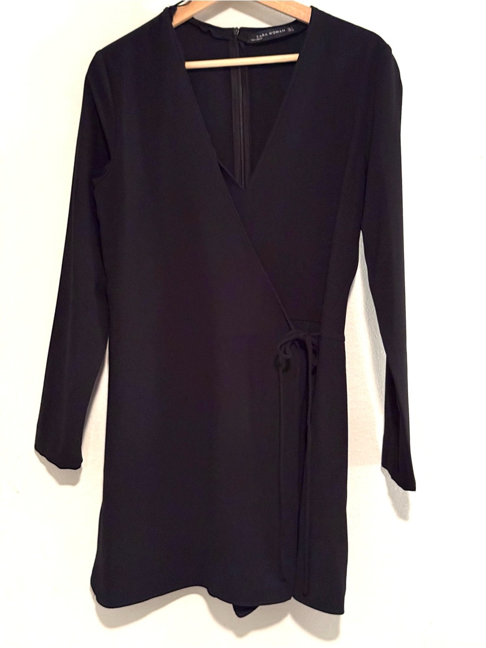 Zara Woman Black Long Sleeve V Neck Romper Size M Fit & Flare